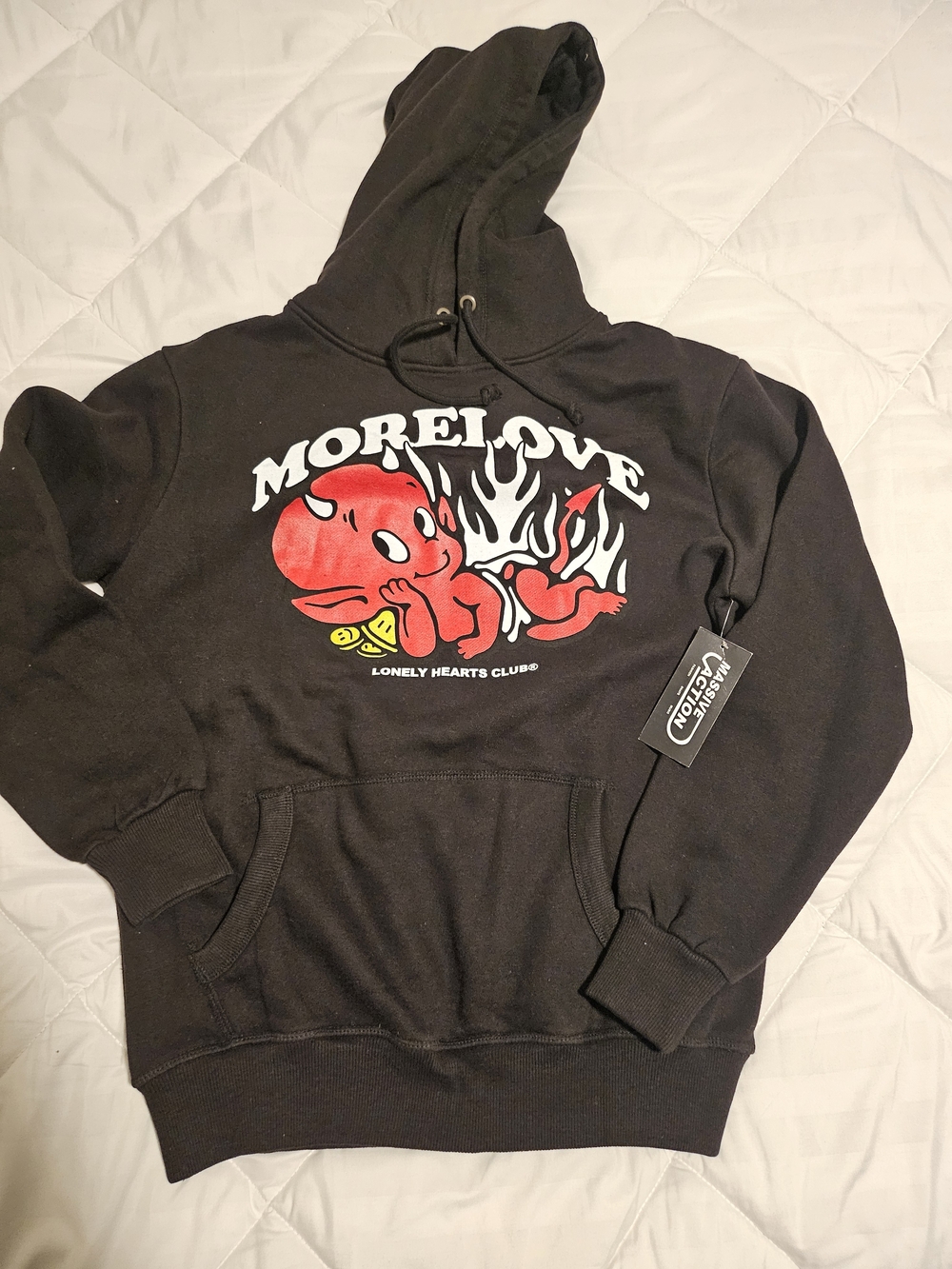 MORELOVE Black Graphic Hoodie by Lonely Hearts Club